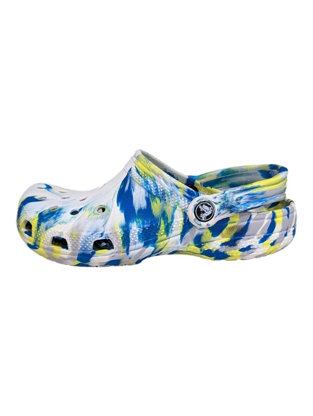 Crocs Kids Blue Yellow Marbled Tie Dye Unisex Boy Girl Rubber Clog Summer Size 4